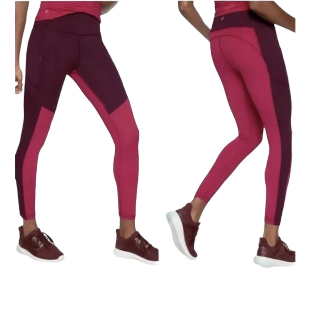 Athleta Workout 7/8 Tights w/ pockets All In Structure Colorblock Red Size M